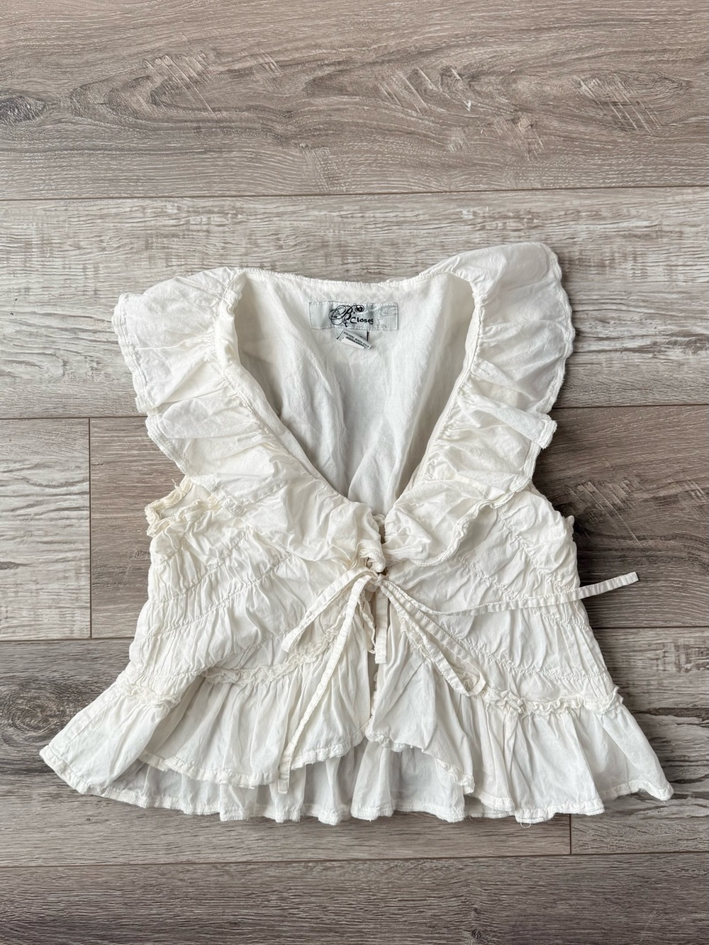 Boho White Ruffle Peplum Top Tie Front Cottagecore Festival Blouse Size S